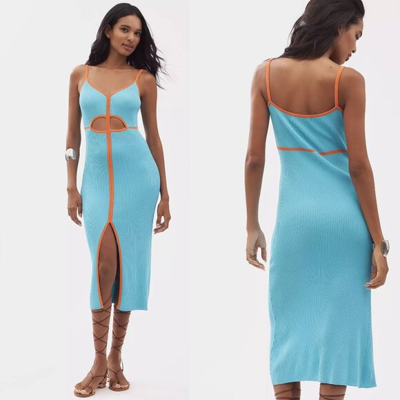 Anthropologie Siempre Knit Contrast Midi Dress size L blue color new nwt - Picture 3 of 5